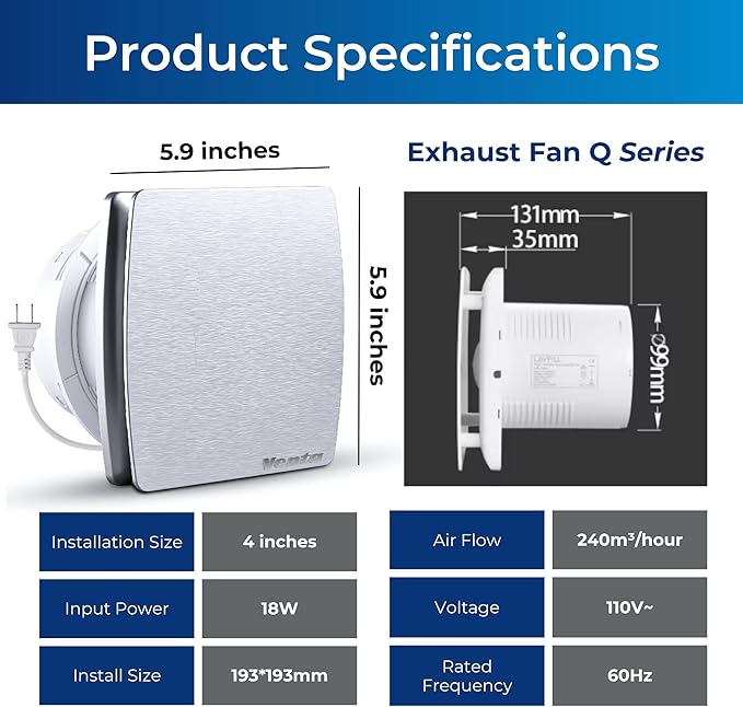 Venta 4 Inch Exhaust Fan – 1.5 Sones, Quiet Wall Mount Bathroom Exhaust Fan – - Image 2