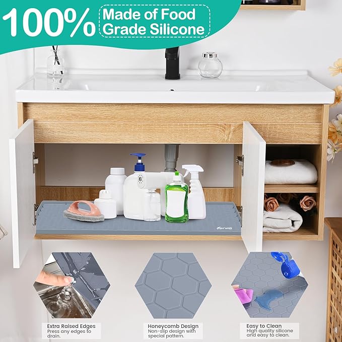 Waterproof Under Sink Mat 28" x 19", Silicone Cabinet Liner, Rubber Protector - Image 3