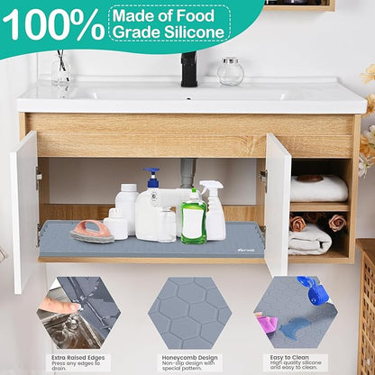 Waterproof Under Sink Mat 34" x 22", Silicone Cabinet Liner, Rubber Protector - Image 3