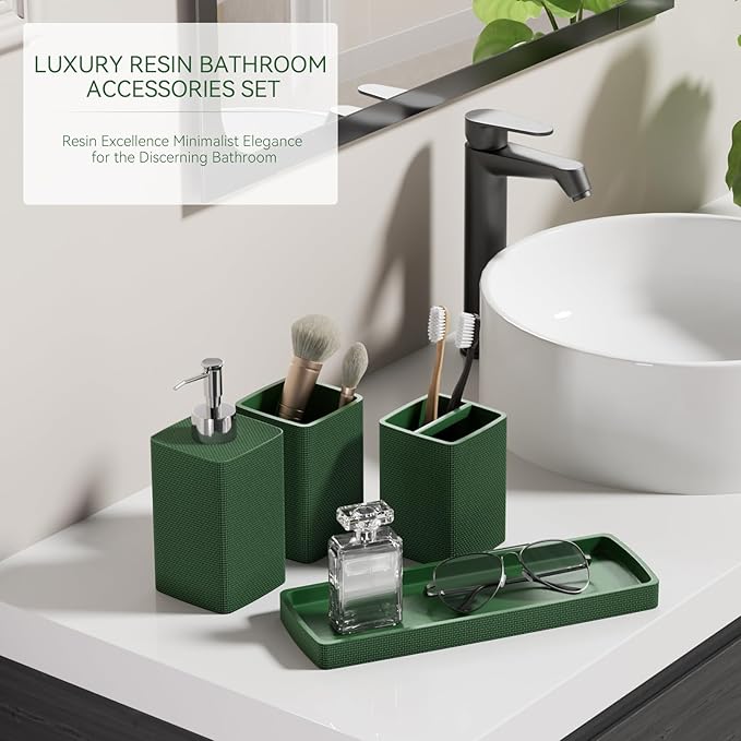 Resin Green Bathroom Set, Dark Green Bathroom Accessories Set - Image 6