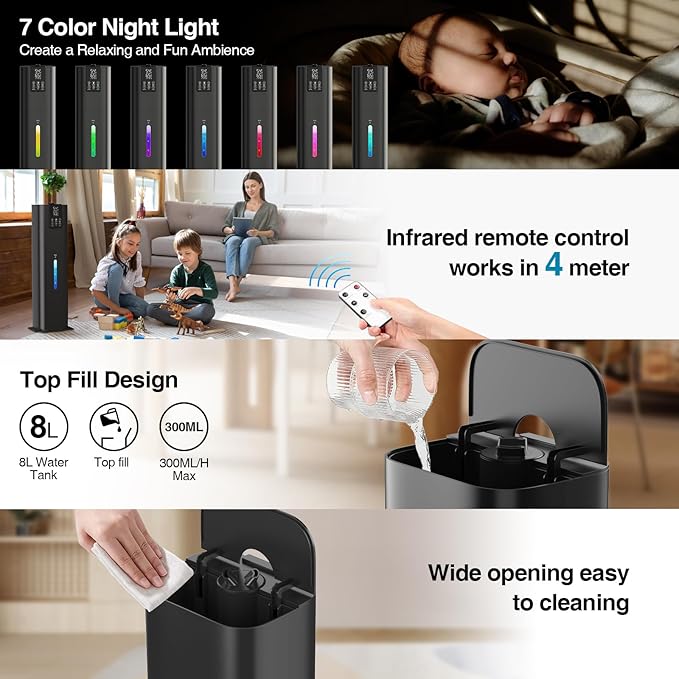 Smart Humidifiers Large Room Bedroom Home, 2.11Gal Quiet Top Fill Cool Mist - Image 9