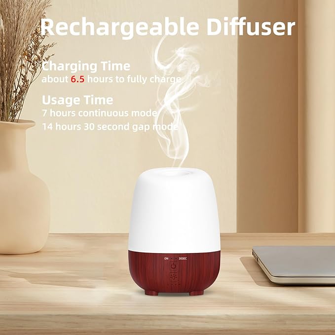 150ML Cordless Essential Oil Diffuser, Rechargeable Battery-Operated Quiet - Image 2