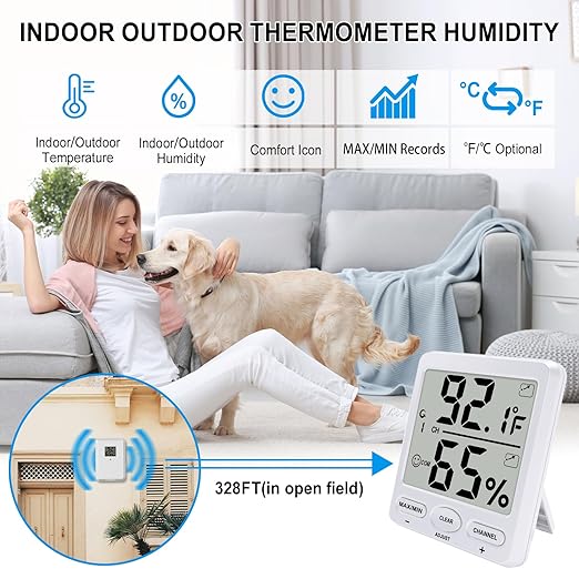 Urageuxy Indoor Outdoor Thermometer Wireless Digital Hygrometer Temperature and - Image 3