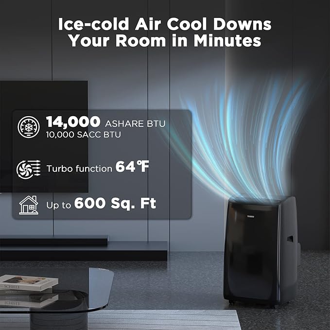 TURBRO 14, 000 BTU Smart WiFi Portable Air Conditioner, Cooling up to 600 Sq Ft - Image 2