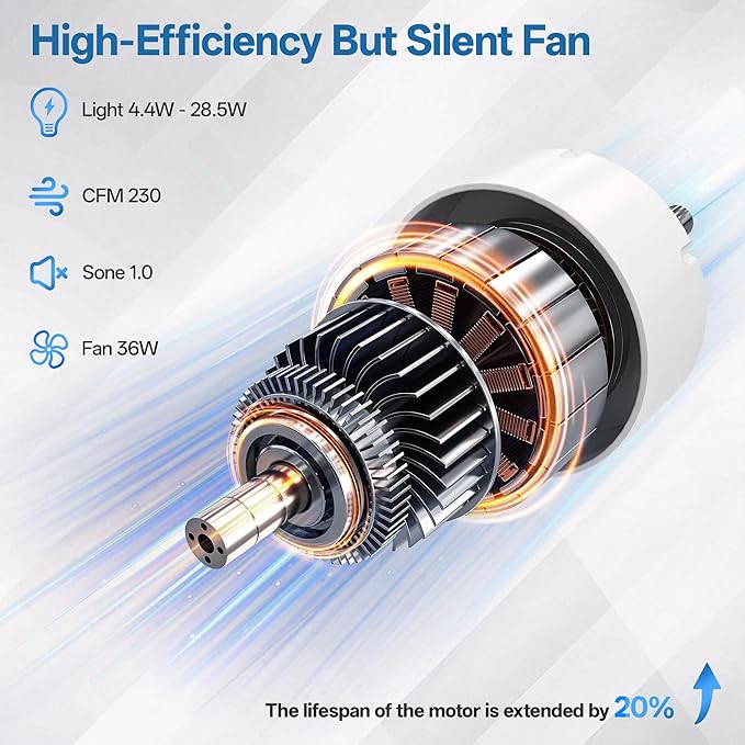 Bathroom Exhaust Fan with Bluetooth Speaker, 230 CFM 1.0 Sone Bathroom Exhaust - Image 4