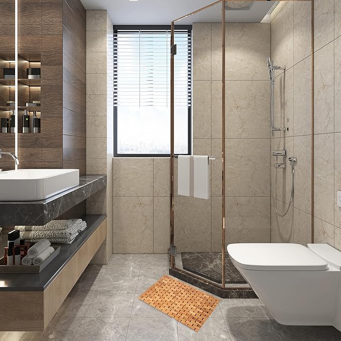 Bamboo Bath Mat Bathroom Rugs Floor Wood Shower Bathtub Waterproof Non Slip - Image 3