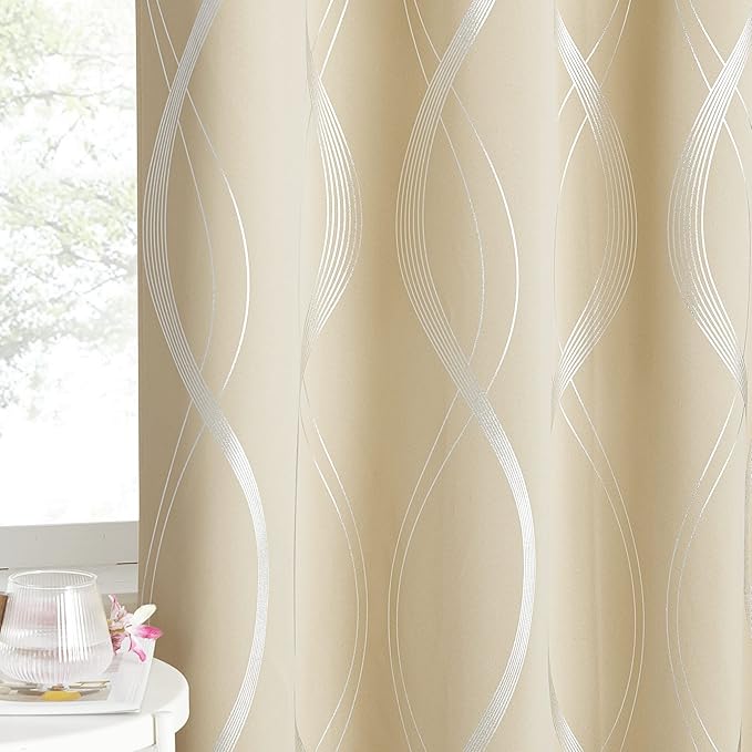 NICETOWN Blackout Curtains for Bedroom, Foil Printed Wave Lines Energy Saving by NICETOWN