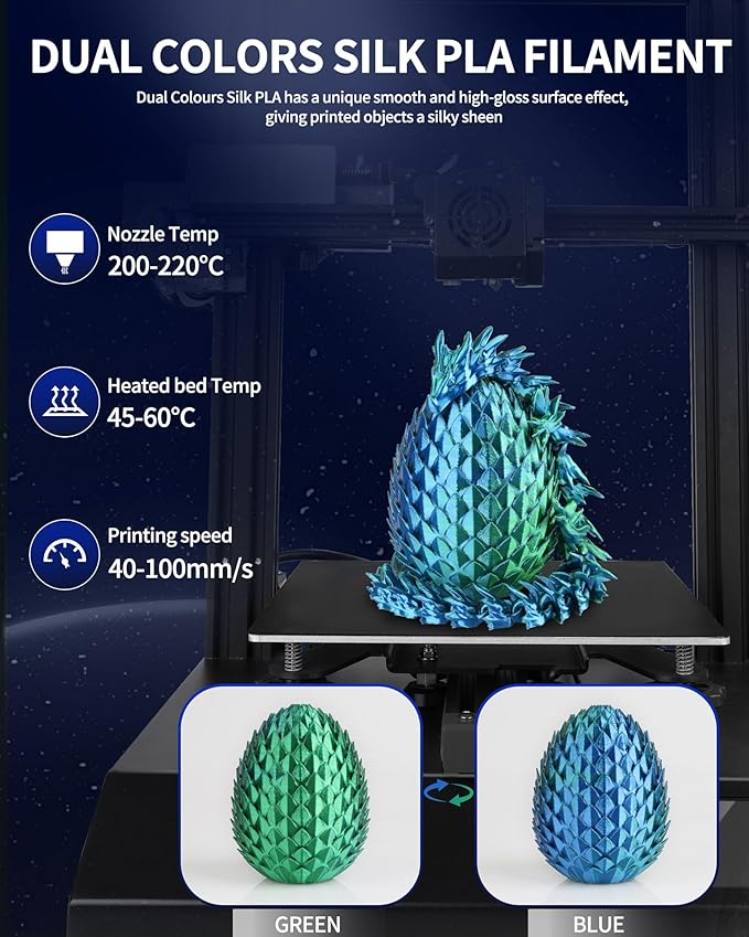 LANDU Silk Dual Color PLA Filament 1.75mm 1KG, 3D Printer Filament Dimensional - Image 3
