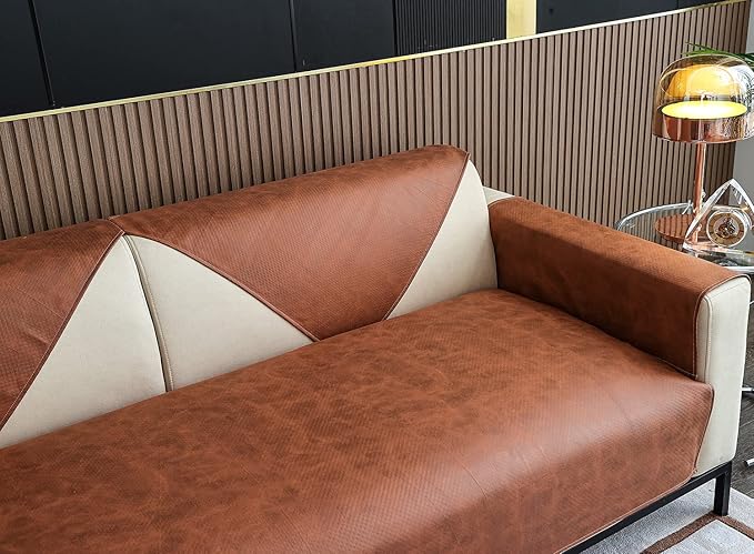 Faux Leather Waterproof Couch Sofa Cover Vintage PU Sectional Couch Cover Non - Image 6