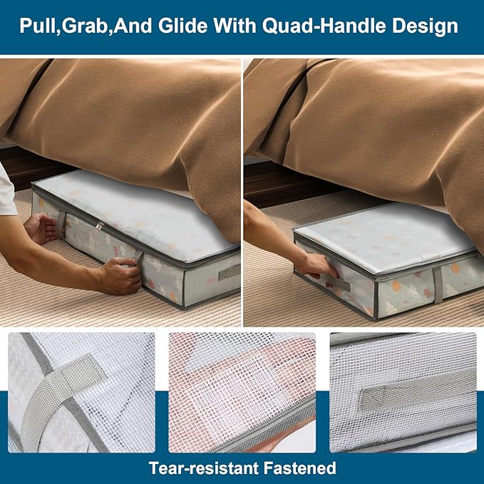 4 Packs Under Bed Storage Containers Bins, Humid-Proof Plastic Underbed Storage - Image 3