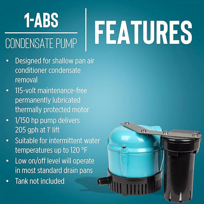 Little Giant 1-ABS 115-volt, 1/150 HP, 205 GPH Automatic Shallow Pan Condensate - Image 5