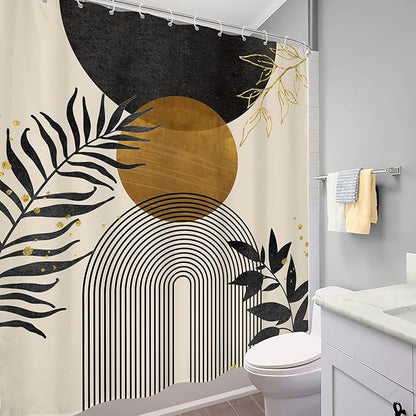 Black Boho Shower Curtain 60Wx72H Modern Bohemian Abstract Brown Tan Mid - Image 4