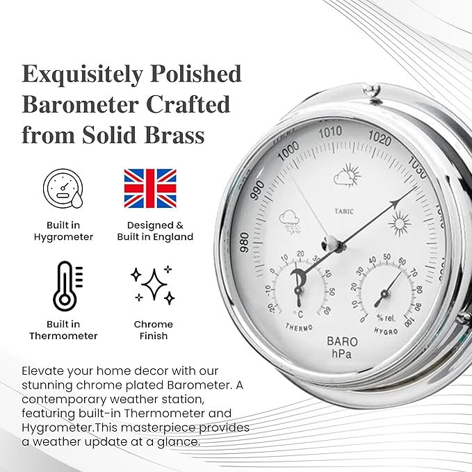 Chrome Barometer with Built-in Hygrometer &Thermometer - Image 2