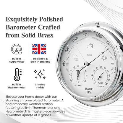 Chrome Barometer with Built-in Hygrometer &Thermometer - Image 2