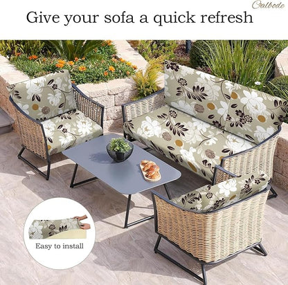 8 Pcs Waterproof Patio Cushion Covers, Floral Printed Stretch Outdoor Sofa Cover - Image 5