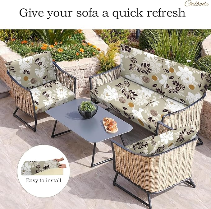 14 Pcs Waterproof Patio Cushion Covers, Floral Printed Stretch Outdoor Sofa - Image 7