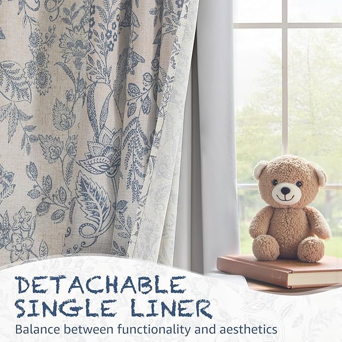 Vangao Linen Curtains with Detachable Blackout Liners Floral Curtains - Image 3