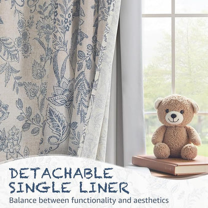 Vangao Linen Curtains with Detachable Blackout Liners Floral Curtains - Image 3