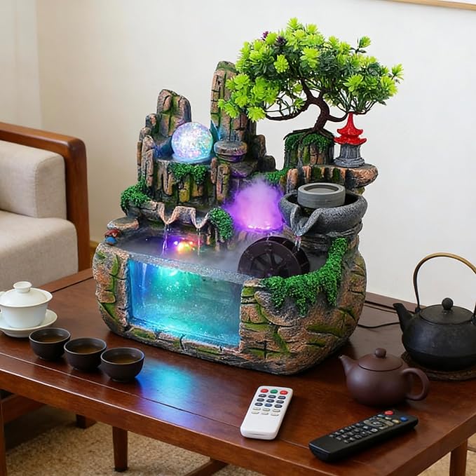 11.81" Creative Desktop Fountain Waterfall Bonsai w/LED Lights & Atomizer - Image 9