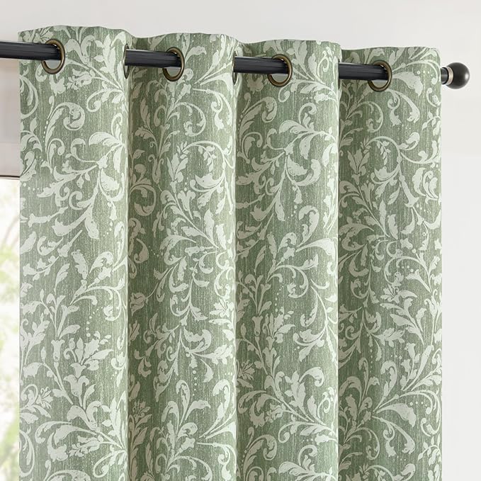 Vangao Sage Green 100% Blackout Floral Curtains 63 Inch Length - Image 9