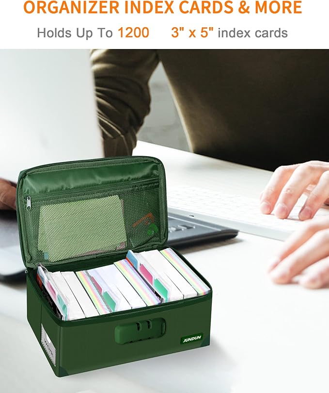JUNDUN Index Card Holder with Lock, Collapsible Fireproof Index Card Box fits - Image 3