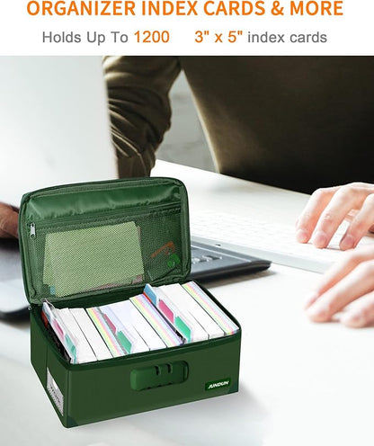 JUNDUN Index Card Holder with Lock, Collapsible Fireproof Index Card Box fits - Image 3