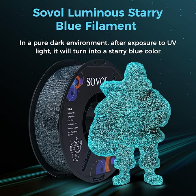 Sovol 3D Printer Luminous Filament, Glow in The Dark PLA 1kg Spool 3D Printing - Image 2