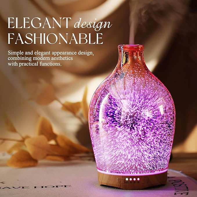 Porseme 280ml Essential Oil Diffuser 3D Glass Aromatherapy Ultrasonic Humidifier - Image 4