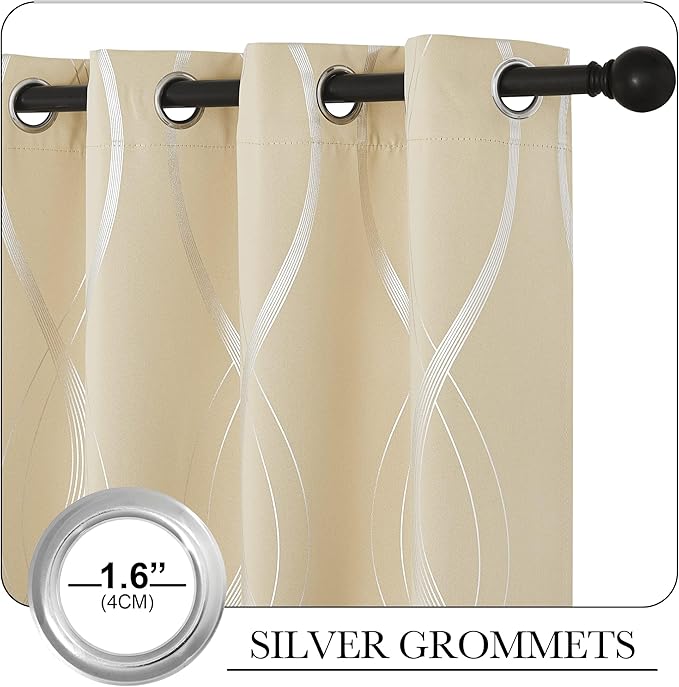 NICETOWN Blackout Curtains for Bedroom, Foil Printed Wave Lines Energy Saving - Image 3