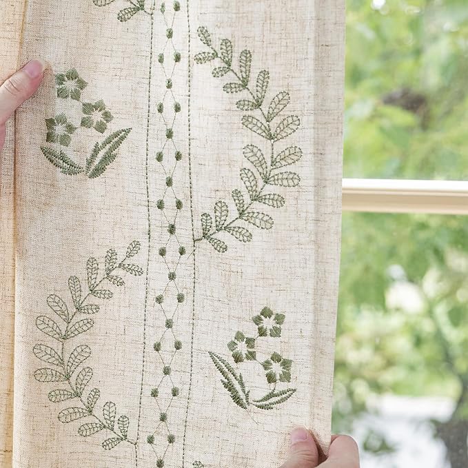 jinchan Belrose Linen Curtains for Bedroom Floral Curtains 63 Inch Length Linen - Image 4
