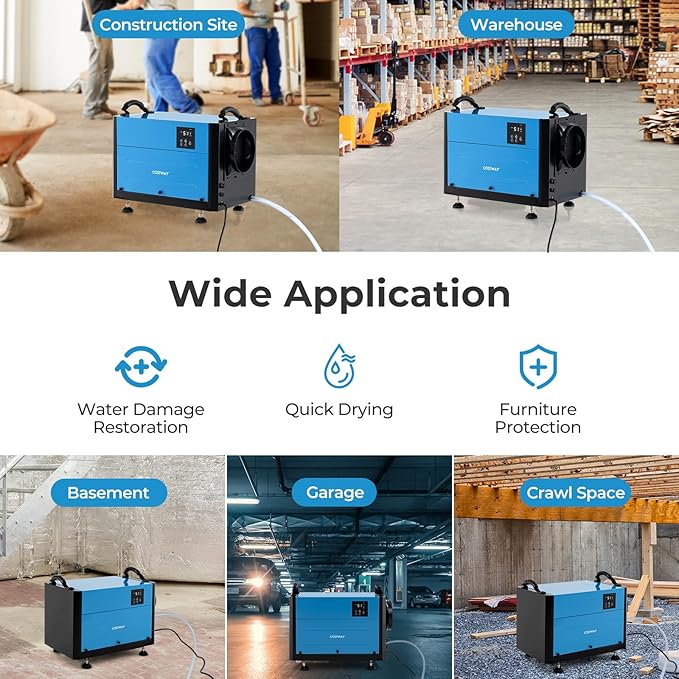 COSTWAY 124 PPD Commercial Dehumidifier, 1300 Sq.Ft Crawl Space Dehumidifier - Image 7