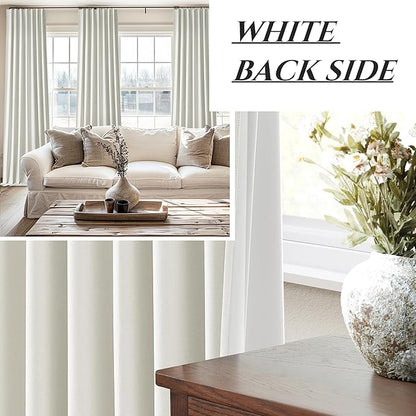 Beige White Room Darkening Curtains 72 Inches Long 2 Panels Burg, Linen Heavy - Image 7