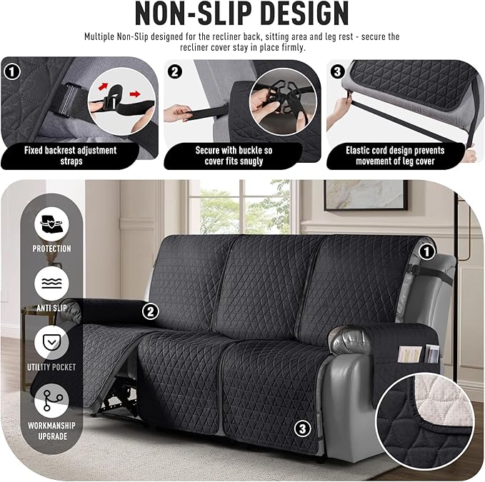 TAOCOCO 100% Waterproof Recliner Cover, Non-Slip Washable Reclining Couch Cover - Image 5