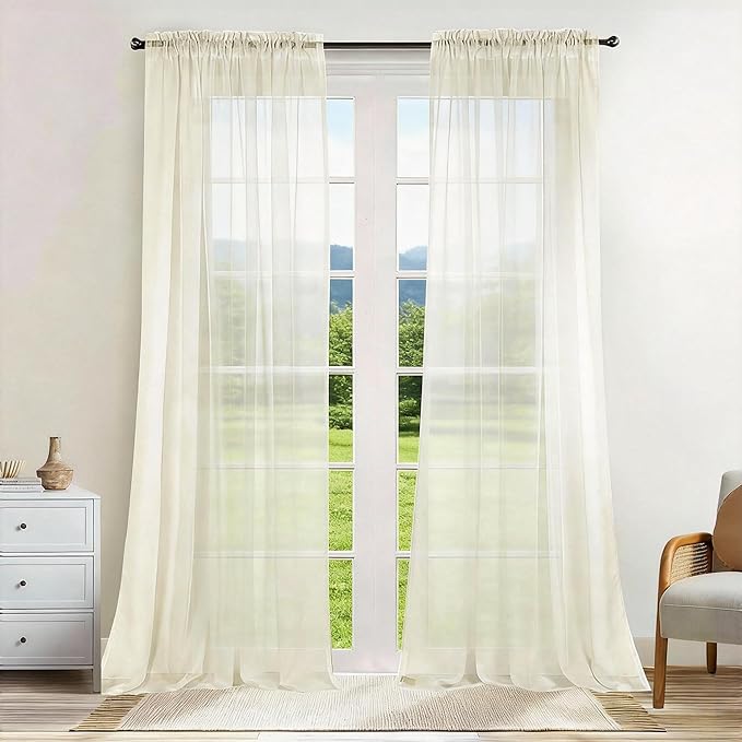 Dreaming Casa Solid Sheer Curtains 84 Inches Long Ivory Rod Pocket Voile by DreamingCasa