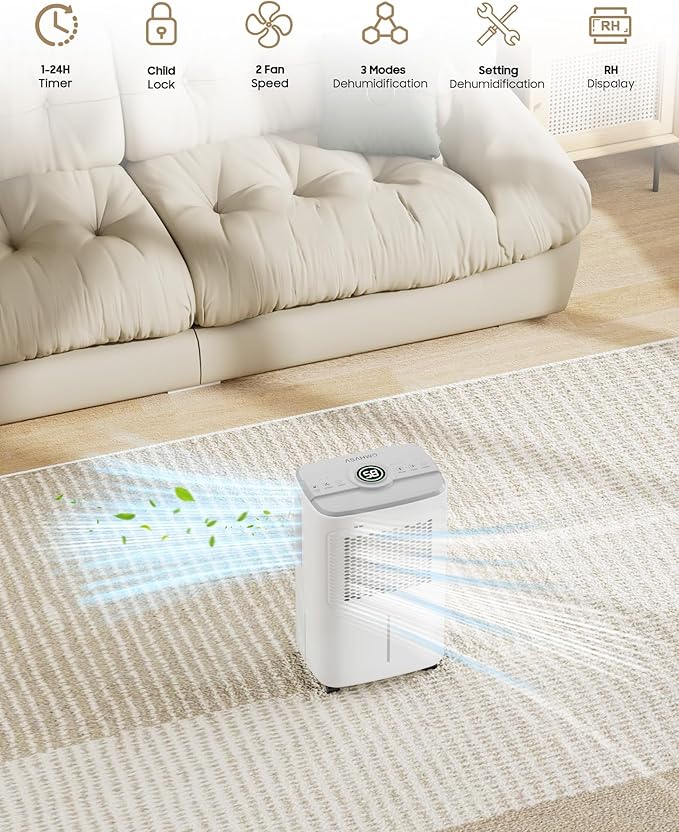 Dehumidifier for Home Basement Max 34 Pint 2500 Sq.Ft Small Quiet Portable - Image 2