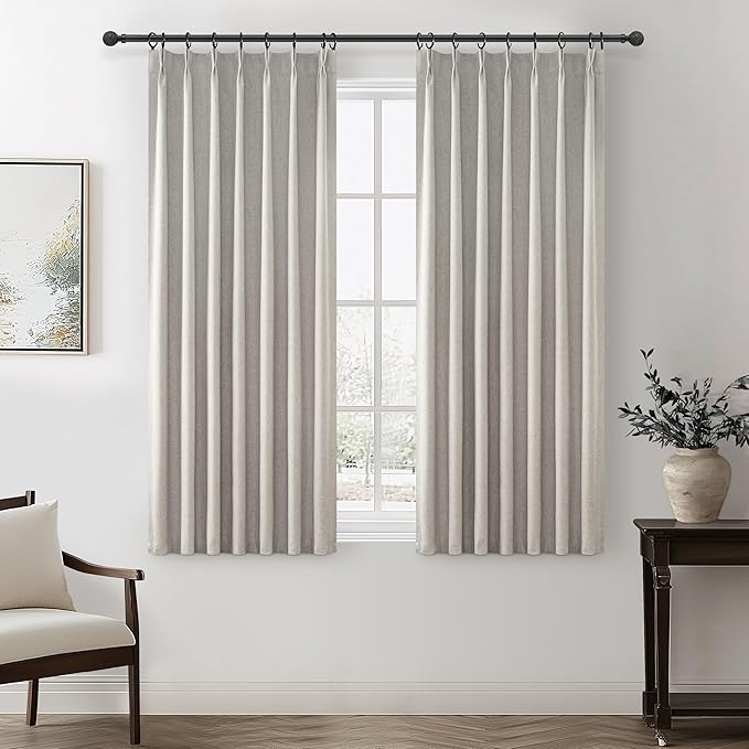 Natural Melange Black Out 54 Inches Long Boho Small Curtains 2 Panels Set by QJMYDECO