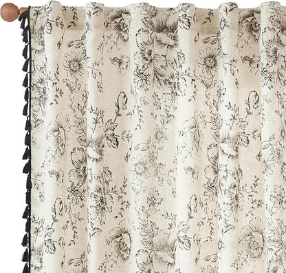 jinchan Linen Blend Curtain Floral Curtains - Image 9