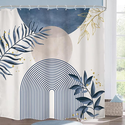 Blue Boho Shower Curtain 72Wx72H Modern Bohemian Abstract Leaves Plant by MitpokBrand