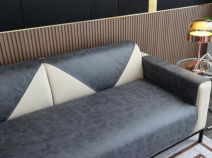 Faux Leather Waterproof Couch Sofa Cover Vintage PU Sectional Couch Cover Non - Image 6