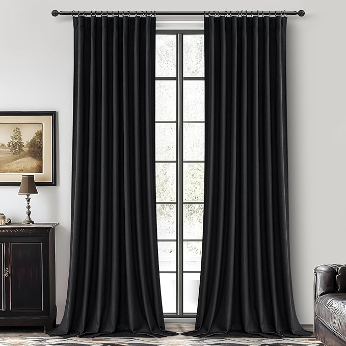 Extra Long 132 Inch Black Curtains by QJMYDECO