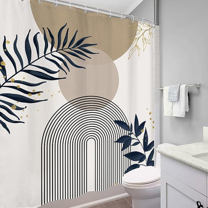 Boho Shower Curtain 60Wx72H Modern Mid Century Abstract Gold Leaves Bohemian - Image 3