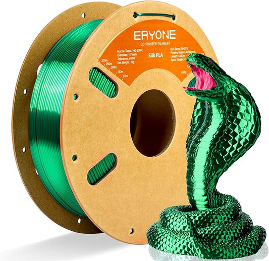 ERYONE Silk PLA Filament for 3D Printer, 1.75mm +/- 0.03mm, Silk Christmas Green by ERYONE