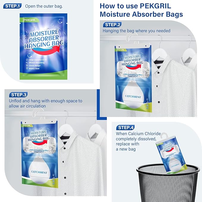 PEKGRIL Moisture Absorber Bags 10 Packs, 15 oz Hanging Dehumidifier Bags - Image 4
