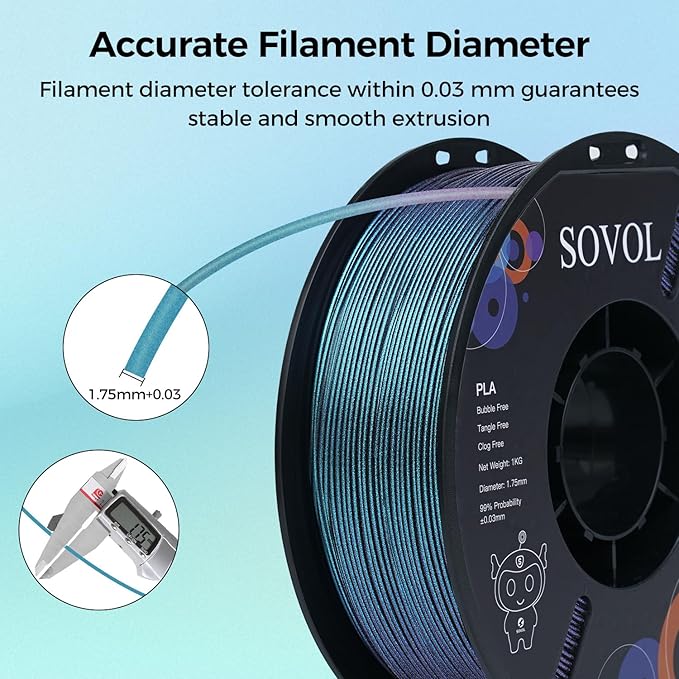 Sovol Silk PLA Filament with Blue Glitter 1kg 1.75mm, Color Changeable 3D - Image 5