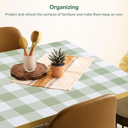 Practical Gingham Green Shelf Liner, Non-Adhesive Drawer Liner Non-Slip Cabinet - Image 4