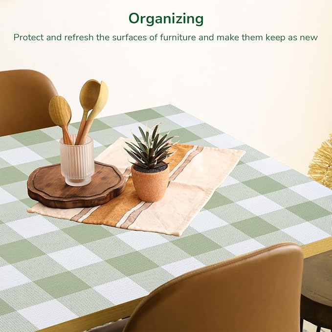 Practical Gingham Green Shelf Liner, Non-Adhesive Drawer Liner Non-Slip Cabinet - Image 6