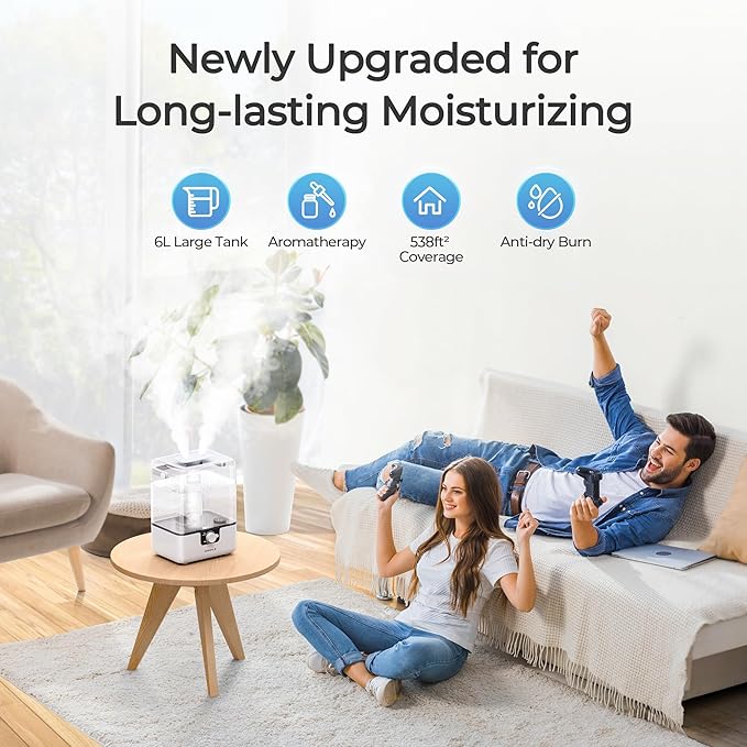 CHIVALZ Humidifiers for Bedroom, 6L Cool Mist Humidifiers for Baby Nursery - Image 2