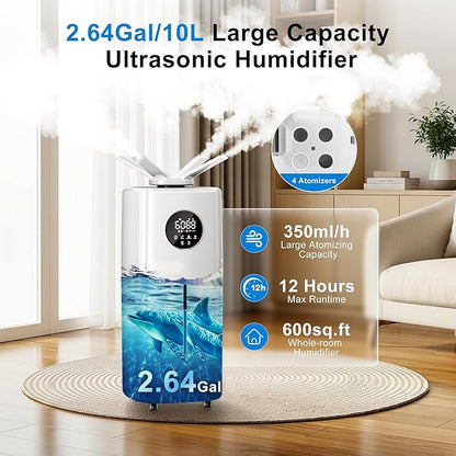 Uthfy 2.64Gal/10L Humidifier for Large Room, Dual 360° Nozzles Ultrasonic - Image 2
