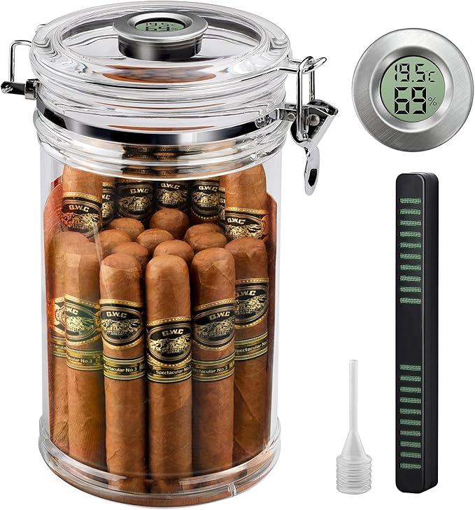 XIFEI Acrylic Humidor Jar with Digital Hygrometer, Tall Design Storage Case by XIFEI
