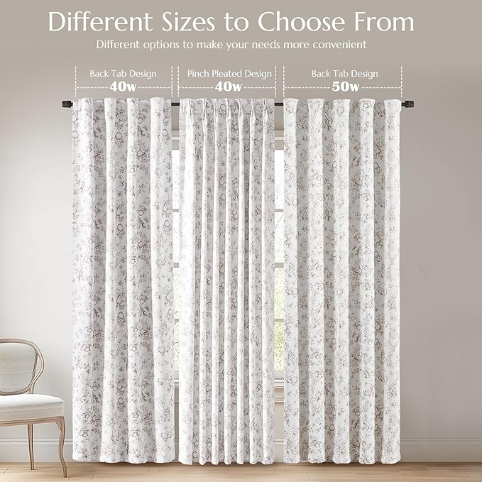 jinchan Pinch Pleated 95% Blackout Floral Curtains, Taupe 96 Inch, Room - Image 5